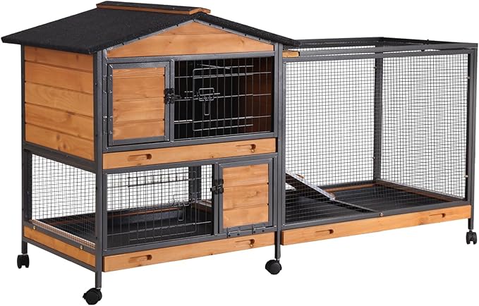 AIVITUVIN Rabbit Cage Indoor with Metal Frame Rabbit Hutch Waterproof Bunny Cage Oudoor with Pull Out Tray No Leakage Guinea Pig Cage