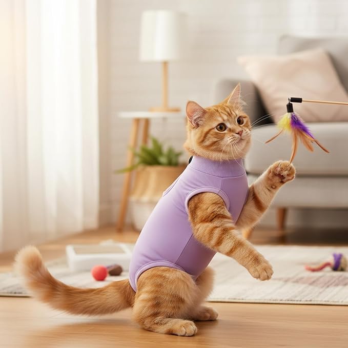2-Pack Spay Suit for Female Cat, Cat Post Surgery Suit, Soft Recovery Garment, Breathable Fabric for Comfortable Healing