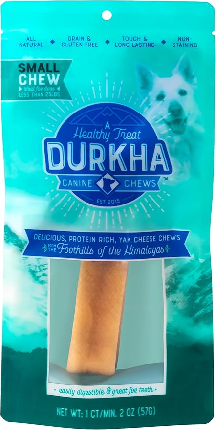 Durkha Yak Cheese Chews: Himalayan Yak Cheese Dog Chews- Natural, Healthy & Long Lasting Dog Treats - Grain, Gluten & Lactose-Free Rawhide Alternatives, For Dogs 25 lbs and Smaller, Single Small Stick