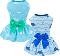 Vehomy 2-Pack Dog Summer Dress Breathable Puppy Cat Dresses with Bowknot Pet Summer Cool Outfits Skirts with Sea Fish Dolphin Patterns for Small Medium Dogs M