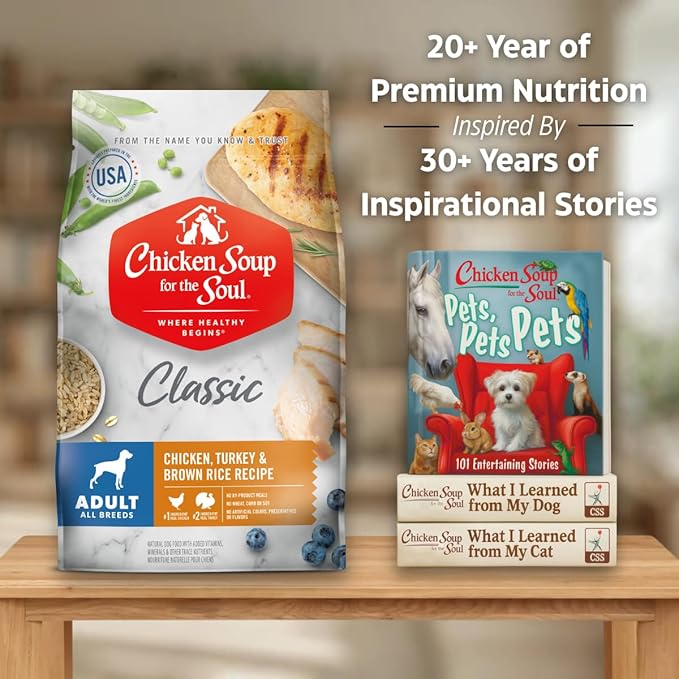 Chicken Soup for The Soul All Natural Premium Adult Dry Dog Food, Real Meat First Ingredient, No by-Products, Supports Gut & Immune Health, Chicken, Turkey & Brown Rice, 40lb