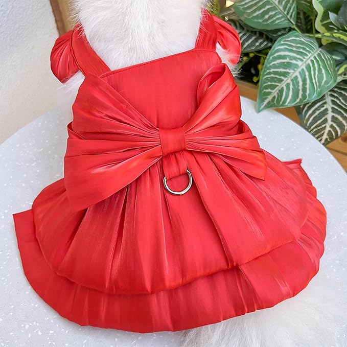 Dog Dress for Small Girl Dogs Cat Dresses for Cats Only Pink Pet Dresses with Bow Decor Cute Summer Girl Dog Skirts,Sleeveless Small Chihuahua Yorkie Clothes (Red, XS（for 2-3 lbs）)