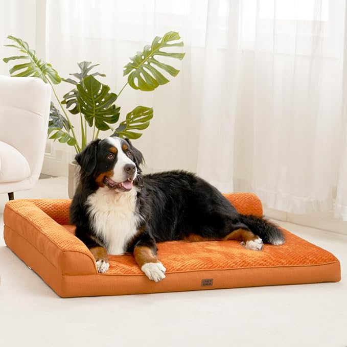 EHEYCIGA Large Dog Bed Memory Foam for Crate, Orthopedic Dog Bed Large Size Dogs with Washable Removable Cover, Waterproof Pet Sofa Couch with Nonskid Bottom, 35x22x6, Pumpkin