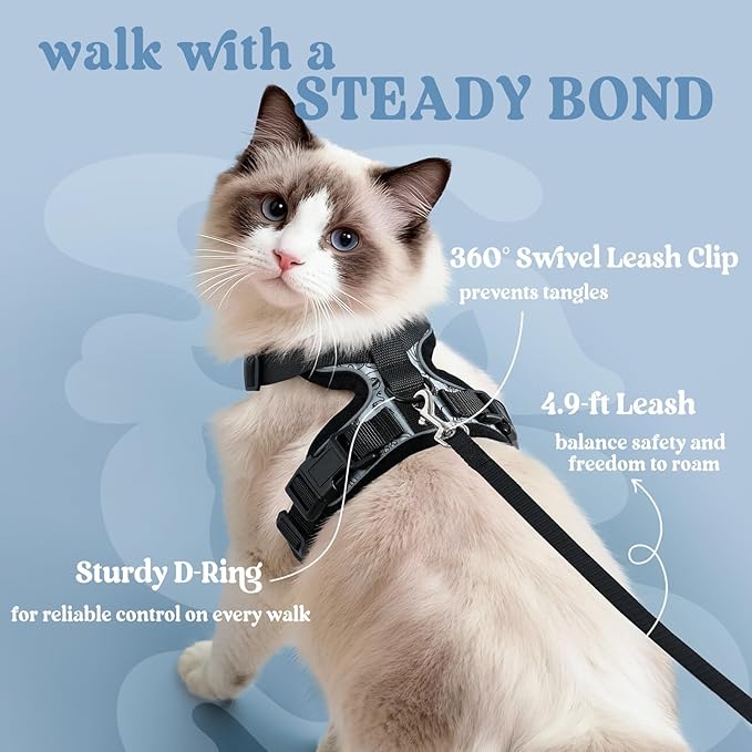 rabbitgoo Cat Harness and Leash for Walking, Escape Proof Soft Adjustable Vest Harnesses for Cats, Easy Control Breathable Reflective Strips Jacket, Doodle Gray,S