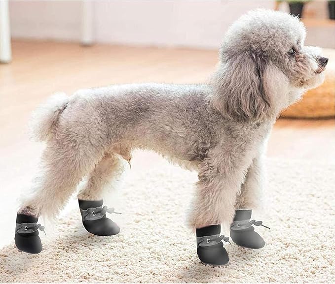 YAODHAOD Dog Shoes for Winter, Dog Boots & Paw Protectors, Fleece Warm Snow Booties for Puppy with Reflective Strip Anti-Slip Rubber Sole for Small Medium Size Dogs,Size 7: 2.3"x1.9" (L*W),Black
