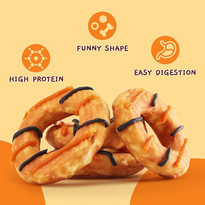 Jungle Calling Dog Treats, Long Lasting Collagen Chews for Dogs, Chicken Wrapped Collagen Donuts, High Protein Rawhide Alternative Chewy Snacks for Medium and Large Dogs (4 Count)