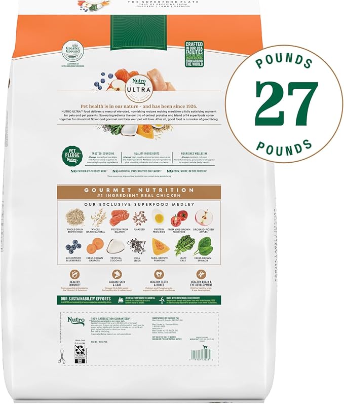 Nutro Ultra High Protein Dry Puppy Food, Chicken, Lamb and Salmon, Dry Dog Food with a Trio of Proteins, 27 lb. Bag
