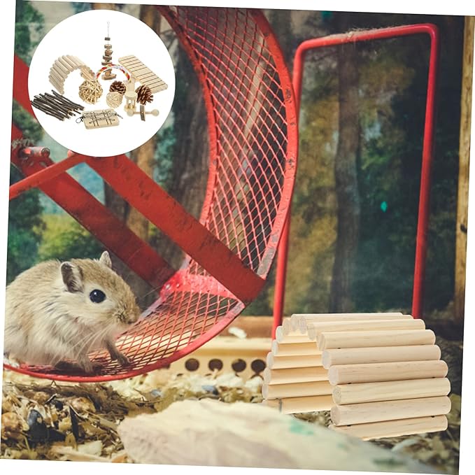 Totority Small Animal Chew Toy Set with Carrot Grass Balls and Bunny Swing Seesaw Durable Natural Teething Toys for Hamsters Guinea Pigs Rabbits and Small Pets