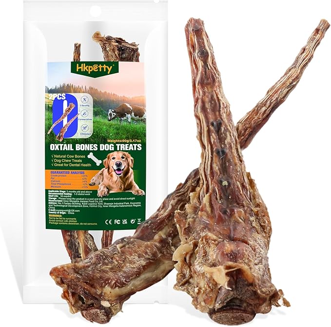 Natural Beef Tail Bones for Dogs - Long-Lasting Dental Chew, Rawhide-Free & Digestible Dog Treats,Single Ingredient Grass-Fed Beef（2 PCS）