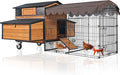 GUTINNEEN Large Metal Frame Chicken Coop for 6–8 Chickens, Solid Fir Wood Hen House with Reinforced Nesting Boxes, Oversized Wheels, Weatherproof Roof & Predator-Proof Run, 76.7" L x 53.8" W x 36.8" H