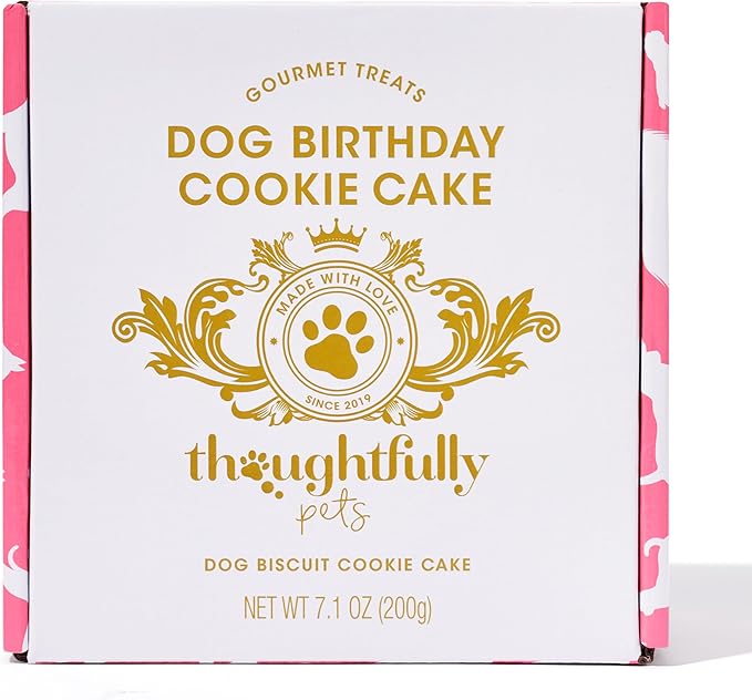Thoughtfully Pets, Pink Princess Dog Birthday Gourmet Mini Cookie Cake, Peanut Butter Flavored, Hand Decorated Hollow Biscuit Cake for Any Breed