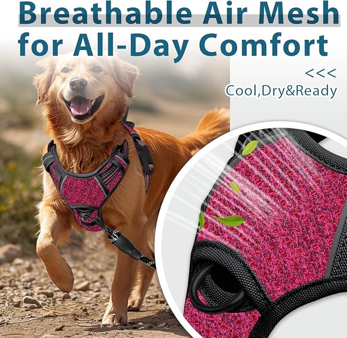 BARKBAY Dog Harness No Pull with ID Tag Pocket - Heavy Duty, Reflective, Easy Control for Large Dogs(Pink/Black,L)