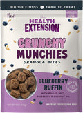 Health Extension Crunchy Munchies Granola Bites Blueberry Ruffin Flavor, Natural Limited Ingredient Dog Treats with Rolled Oats & Coconut Oil, Made in The USA (5oz Bag)