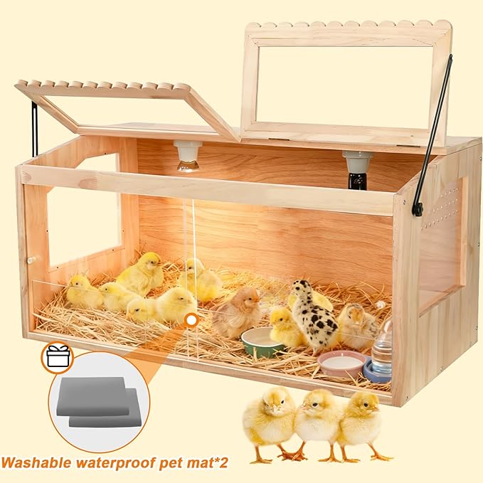 Chicken Brooder Box, Brooder Box for Chicks & Quail, Large Chicken Coop Quail Cage with Heat Lamp, Ideal for Chicks, Ducks, Quails, Hamsters and Lizards (31.5 x 16 x 16 in)