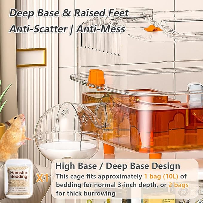8-in-1 Dwarf Hamster Cage, No Assembly Full Transparent, Small Desktop/Breeding/Nursery Cage, 16.93×11.81×9.45 in, Fits Small Space/Kid’s Room, for Dwarf & Baby Hamsters