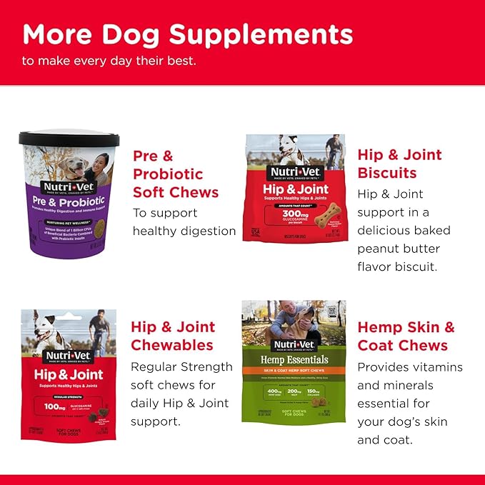 Nutri-Vet Hip & Joint Regular Strength Joint Dog Supplements, Formulated with Glucosamine Chondroitin, Pet Supplies, Hip Supplement for Dogs, Glucosamine Chews, Puppy Essentials, 75 Count Chewables
