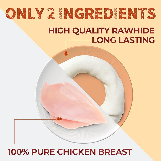 Just Try 7.87" Dog Donut - Chicken Wrapped Rawhide Dog chew - Long Lasting Dog Chews, Dog Treats for Large Dogs