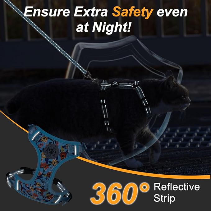 BEAUTYZOO Cat Harness and Leash Set for Walking Escape Proof, Neck Release Adjustable Harness for Kitten Puppy Small Medium Large Cats, Soft Cute Easy Control Small Cat Harness for Cats Boy and Girls