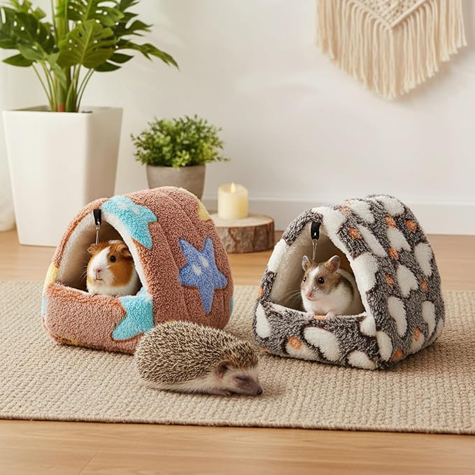 AceOrbit 6 Pcs Rat Hides Guinea Pig Bed Tunnel 7.9 Inch Washable Bird Bed Animal Cage Accessories Rat Bedding for Chinchilla Rabbit Hedgehogs Ferrets Hamster(Bright Color,Cute Patterns)
