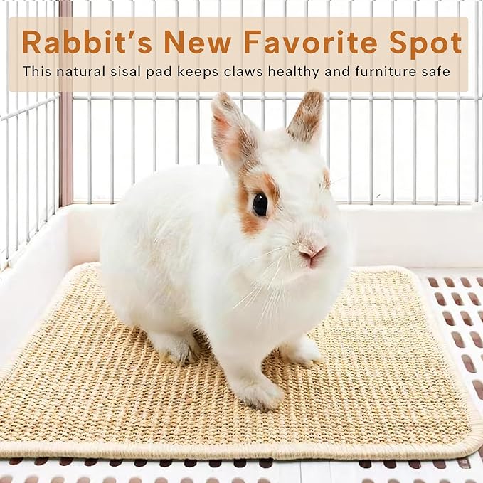 KEYIDE 2Pcs Rabbit Scratcher Pad for Nails, Natural Sisal Bunny Scratching Mat Grinding Claws Bunny Resting Bed Chew Toy 24"X16"