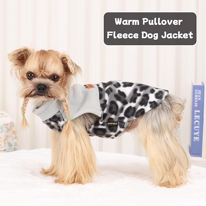 DaFuEn Dog Sweater, Dog Fleece Vest Winter Coat for Boy Girl, Pet Clothes Pullover, Soft Stretchy Puppy Sweater, Yorkie Teacup Chihuahua Jacket (Gray Leopard, S)