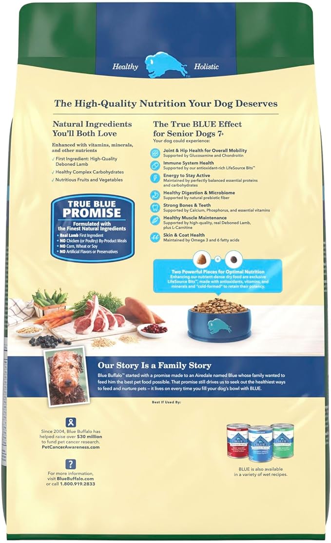 Blue Buffalo Life Protection Formula with LifeSource Bits, Senior 7+ Dry Dog Food, Lamb and Brown Rice Recipe, Natural Food for Dogs, 15 lb. Bag
