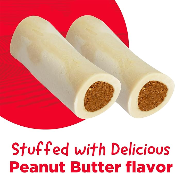 Country Kitchen Stuffed Shin Bone Peanut Butter Flavor Dog Treat, 100% Natural, Long Lasting, 2 Small Bones, 3-4 Inches