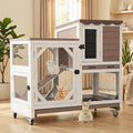 Aivituvin 39.3" Large 2-Story Rabbit Hutch, Indoor Outdoor Bunny Cage with Chew-Proof Ramp, Leak-Proof & Easy-to-Clean Tray, Lockable Wheels, for Rabbits & Guinea Pigs