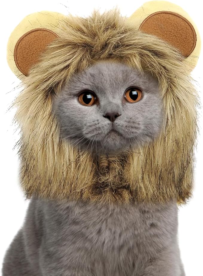 NAMSAN Lion Mane for Cat Small Dog, Halloween Cat Costume Lion Mane, Wig Lion King Hat Cosplay, Kitten Outfit for Halloween Holiday Party Activity