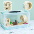 Hamsters Cage Large, Foldable Portable 360° Viewing Ventilated Cages with Villas, Exercise Wheels, for Hamsters, Rats, Dwarf Hamsters, Gerbils, Guinea Pigs (Blue, Large(22" L x 13" W x 12" H))