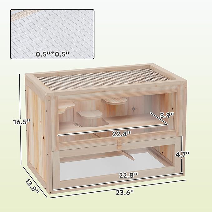 PawHut 2-Level Hamster Cage Mice and Rat House, Small Animal Habitat for Chinchillas with Openable Top, Front Door, Shelf and Ladder, Natural