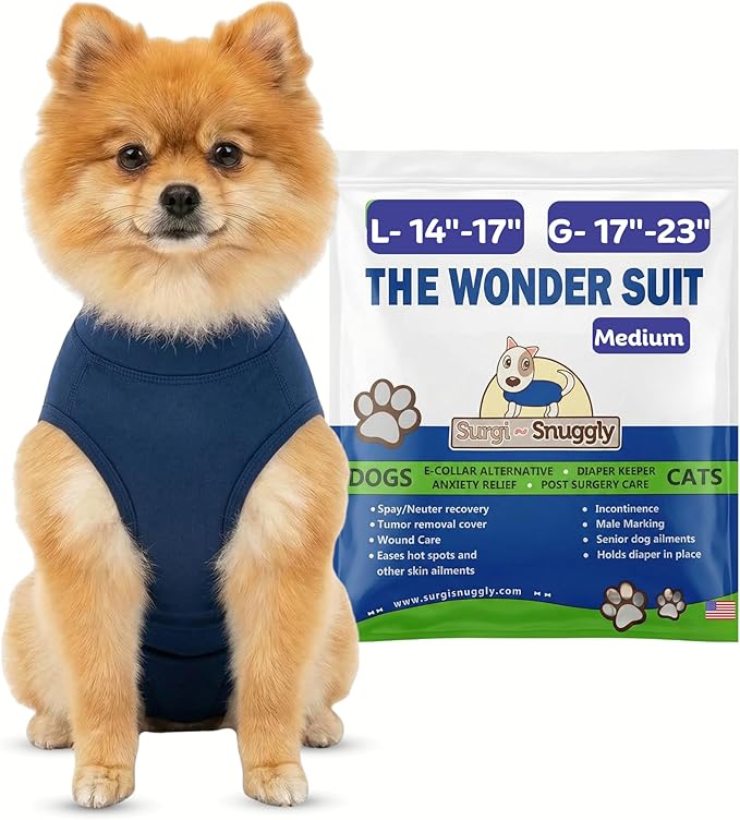 Surgi Snuggly Dog Surgery Recovery Suit - Dog Onesie for Post Surgery Recovery, Female Spay & Male Neuter - Surgical Suit for Dogs, E-Collar Cone Alternative, Double Blue - Medium - 14" - 17" (EC)