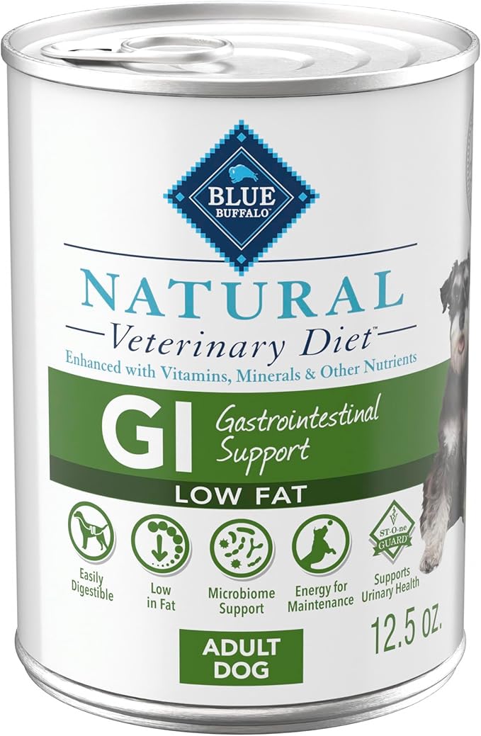 Blue Buffalo Natural Veterinary Diet GI Low Fat Gastrointestinal Support Wet Dog Food, Veterinarian's Prescription Required, Whitefish, 12.5-oz Can (Pack of 12)