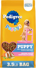 Pedigree Dry Puppy Food, Puppy Dry Food with Chicken, Rice, and Vegetable Flavor, 3.5 lb. Bag
