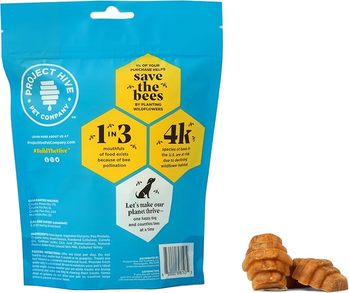 PROJECT HIVE ·PET COMPANY· Dental Chew Treats for Dogs, 8 oz, Small (S/M) – Peanut Flavor, Beehive-Shaped Dental Treats, Cleans Teeth & Freshens Breath, Vegetarian Recipe with Honey, No Grain or Soy