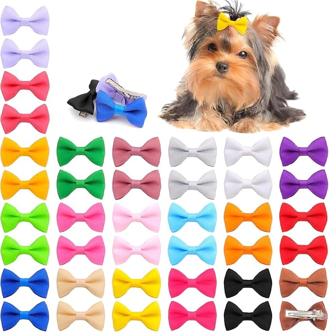 YAKA 40PCS (20 Paris) Cute Puppy Dog Small Bowknot Hair Bows with Metal Clips Handmade Hair Accessories Bow Pet Grooming Product