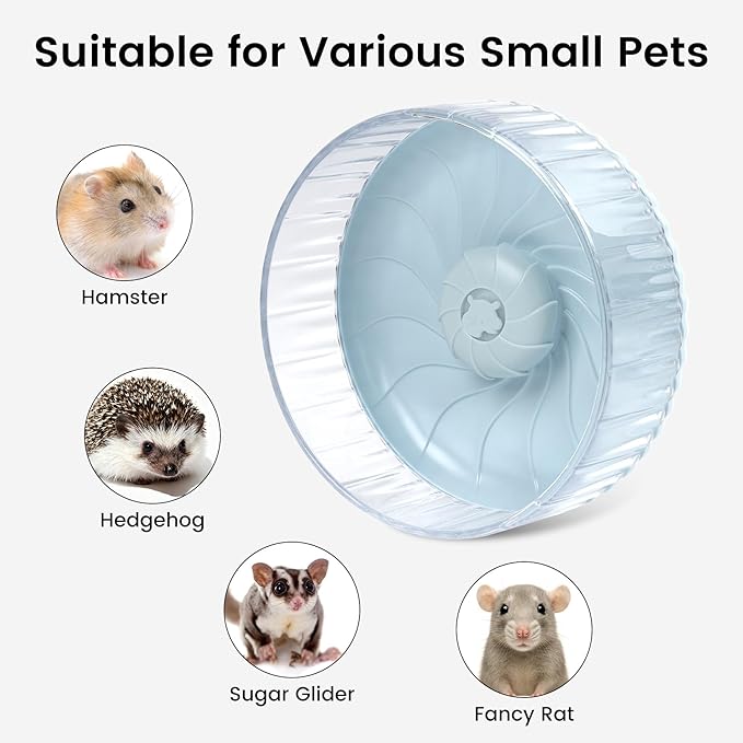Silent Hamster Wheel, 10in Hamster Wheel No Stand, Double-Bearing Quiet Spinner for Syrian Hamsters, Hedgehogs, Mice & Small Pets, Blue