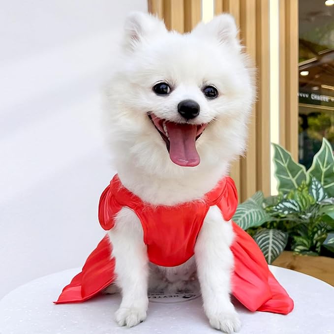 Dog Dress for Small Girl Dogs Cat Dresses for Cats Only Pink Pet Dresses with Bow Decor Cute Summer Girl Dog Skirts,Sleeveless Small Chihuahua Yorkie Clothes (Red, L（for 10-12 lbs）)