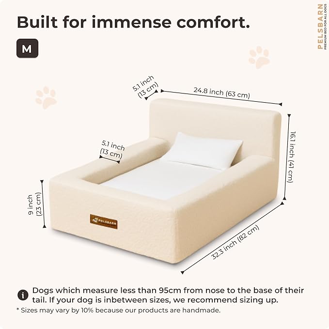 Pelsbarn Real Orthopedic Dog Bed, High-Density Memory Foam with Waterproof Fitted Sheets - Machine Washable, Medium, Beige