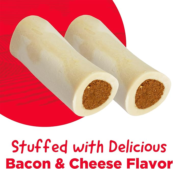 Country Kitchen Stuffed Shin Bone Bacon & Cheese Flavor Dog Treat, 100% Natural, Long Lasting, 2 Small Bones, 3-4 Inches