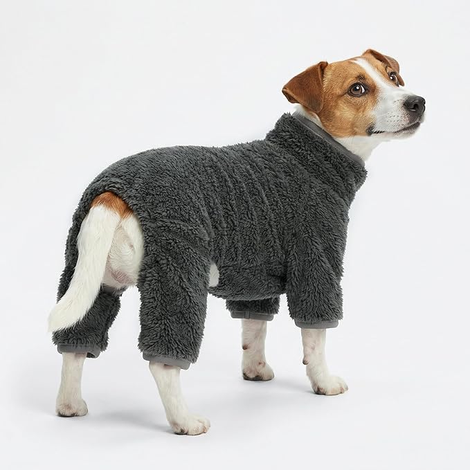 Fitwarm Dog Fleece Pajamas, Dog Winter Clothes for Small Dogs Boy Girl, Pet Jumpsuit, Doggy Onesie with Feet, Dark Grey, XXL