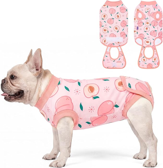 cyeollo Dog Surgery Recovery Suit, Soft Dog Onesie, E-Collar & Cone Alternative, Spay Neuter Suit for Male Female Dogs, Anti-Licking Wound Surgical Clothes, Body Suit for Small Medium Dogs, Peach L