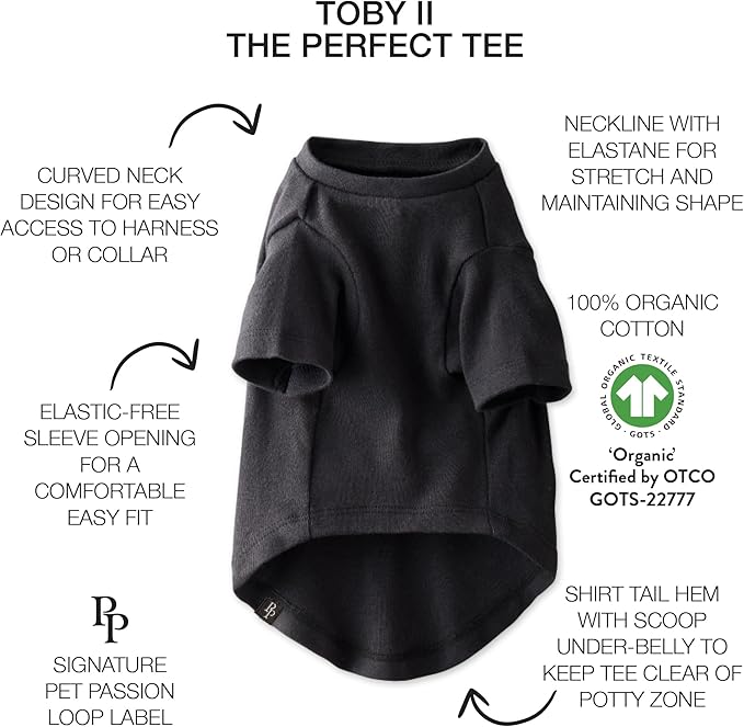Toby II - The Perfect Tee, 3 Pack Short Sleeve Pet T-Shirt 100% Organic Cotton Tees Clothes for Small, Medium, Large Dogs, Gray Ombre, XX-Small (4-7 lbs)