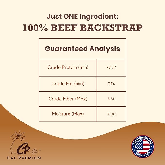 Natural Beef Backstrap Chews for Dogs, 9-11 inch, 100% USA Sourced & Made, Single Ingredient, High Protein, Healthy Long Lasting Chews - 7 oz.