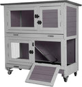GUTINNEEN Rabbit Hutch Indoor Mobile Outdoor Bunny Cage with Openable Middle Door, Two Story Guinea Pig Cage with Wheels, 36" L x 17.7" W x 36.4" H Grey