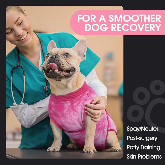 FUAMEY Surgery Recovery Suit for Small Dogs Cats,Dog Surgery Suit Female Spay Male Dogs Neuter Recovery Shirt Dog Onesie Anti Licking Abdominal Wounds Pet Bodysuit Skin Conditions Rose Dye S