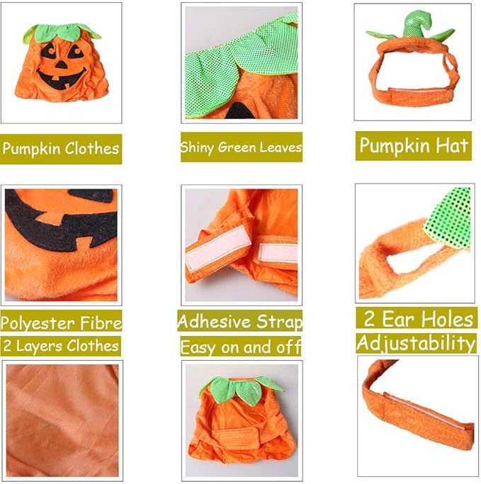 Bolbove Pet Pumpkin Costume for Cats & Small Dogs Party Halloween Cosplay Free Size Orange