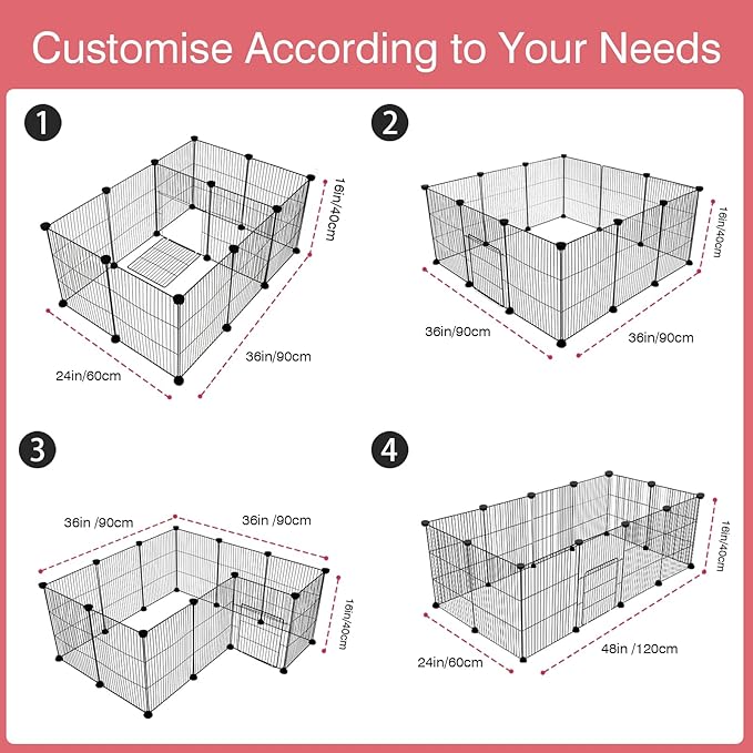 VISCOO 12 Panels Small Animal Playpen, 48" x 24" x 16" Pet Playpen with Waterproof Mat, C&C Cage for Guinea Pigs, Puppy Play Pen, Bunny Playpen, Indoor Outdoor Portable Metal Wire Yard Fence