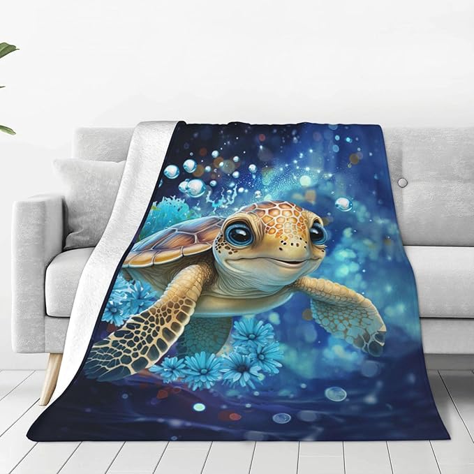 Turtle Blanket Sea Turtle Throw Blankets Cozy Fleece Flannel Blanket Lightweight Bedding Blanket Turtle Gifts Stuff for Girls Boys Women Lovers Adults Decor for Couch Sofa Bed 60"X50"
