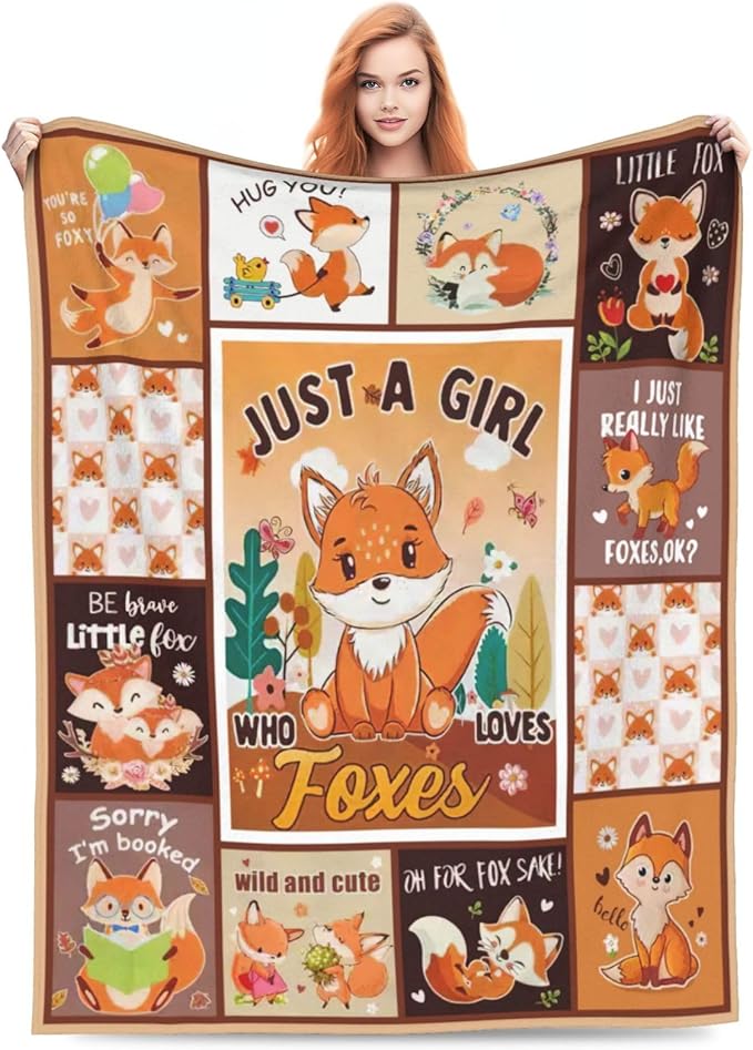 SweetFox Just A Girl Who Loves Foxes Blanket, Fox Decor Animal Throw Blanket Gifts for Girls Boys Lovers Super Warm Soft Plush Fleece Flannel Winter Bedding Blankets for Kids Adults Men Women 50"X40"